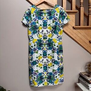 Talbots Womens Floral Linen Cotton Sheath Dress 10 Church Wedding Garden Luxury